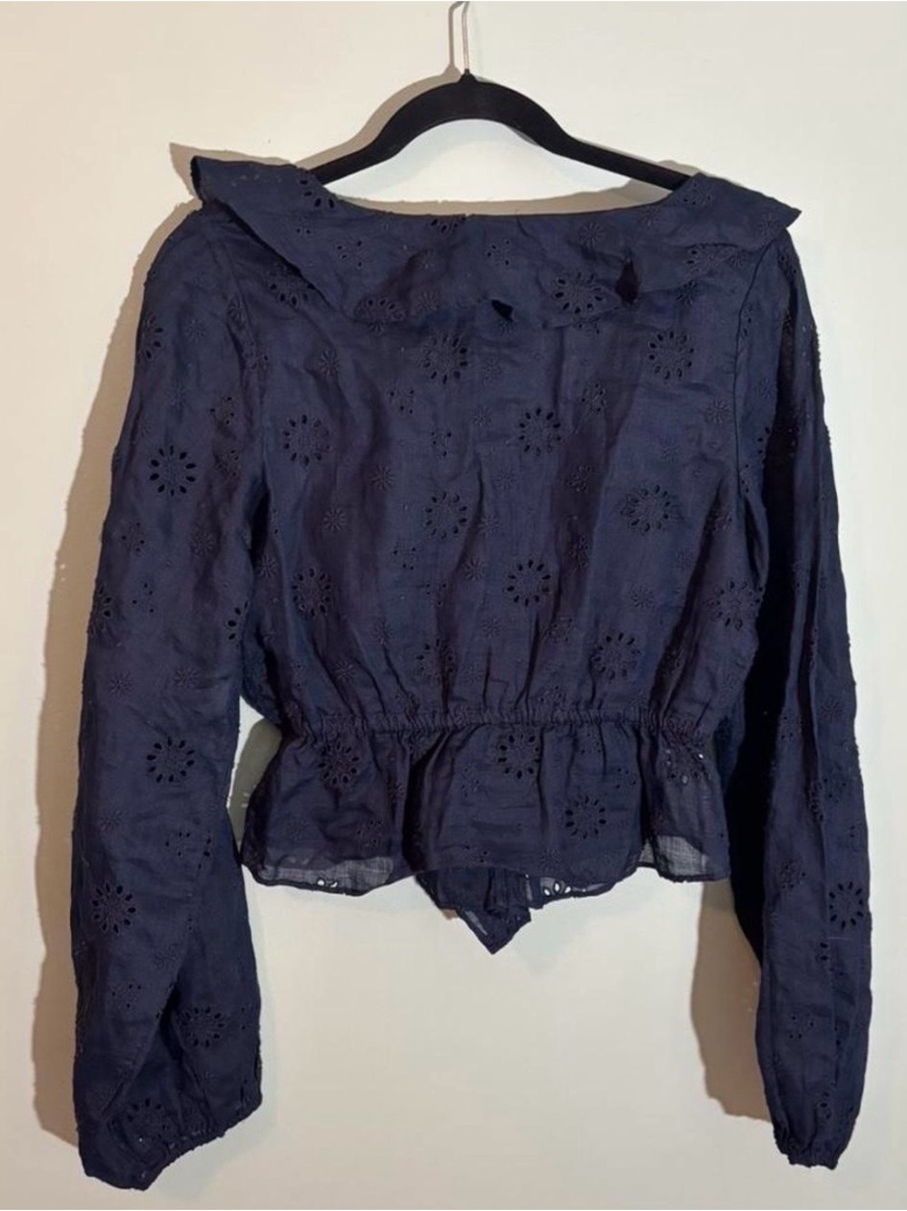 Frame Navy Eyelet Ruffle Peplum Top - Picture 5 of 5